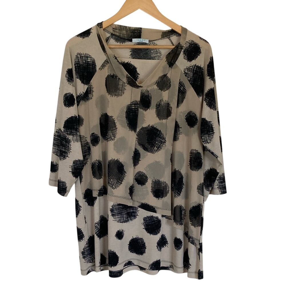 Terra SJ Apparel Womens Tunic Blouse Tan Black Size XL Lagen look Modern‎ Design